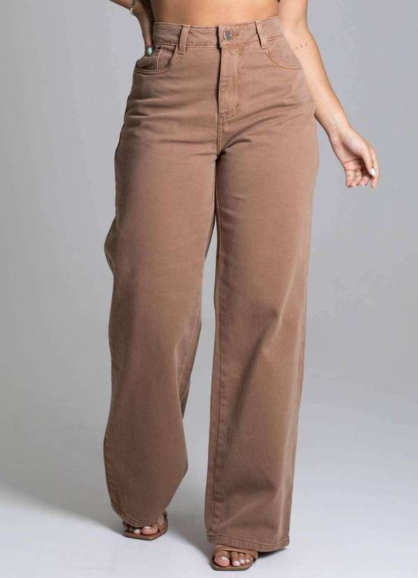 Sawary - Calça Sarja Sawary Wide Leg Bege 5
