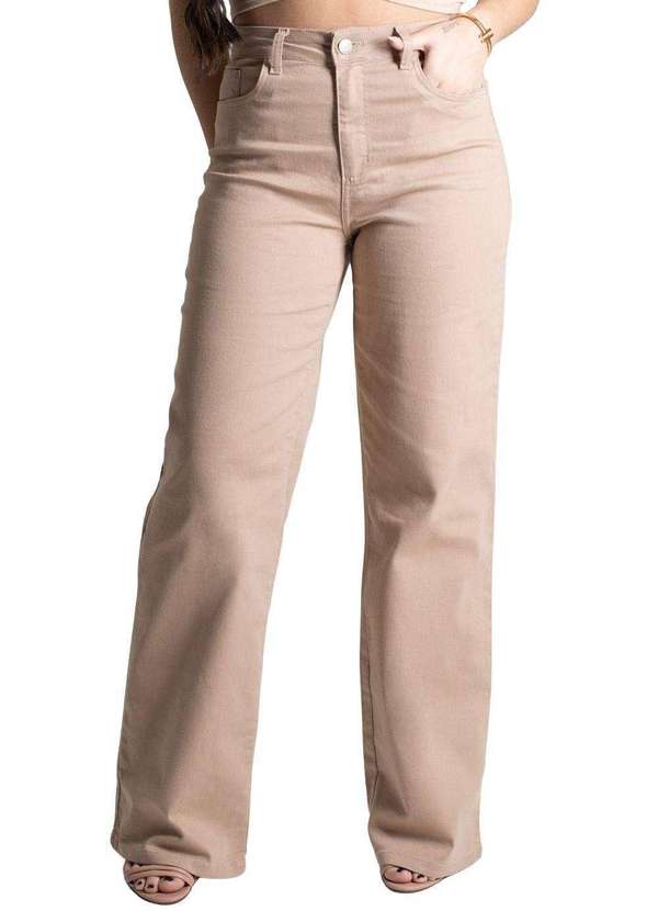 Sawary - Calça Sarja Sawary Wide Leg - 277558 Bege