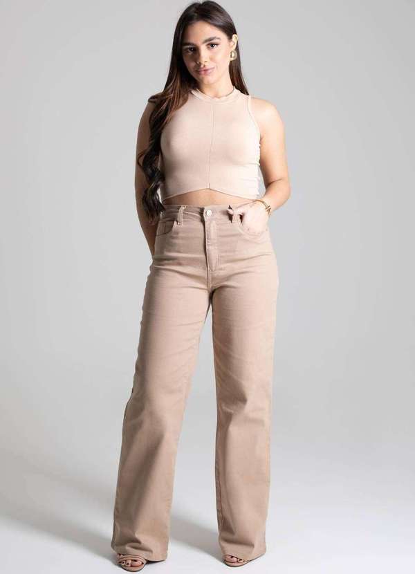 Sawary - Calça Sarja Sawary Wide Leg - 277558 Bege 3