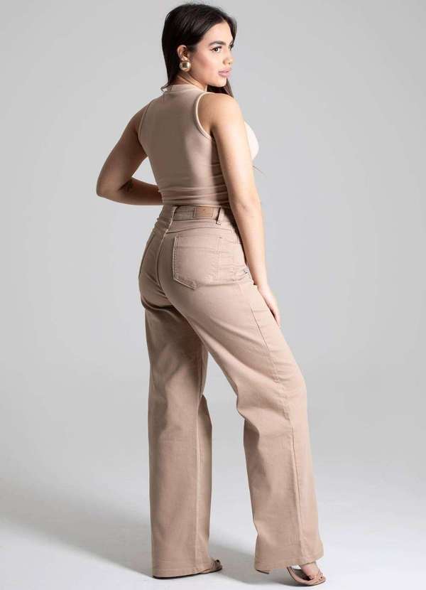 Sawary - Calça Sarja Sawary Wide Leg - 277558 Bege 4