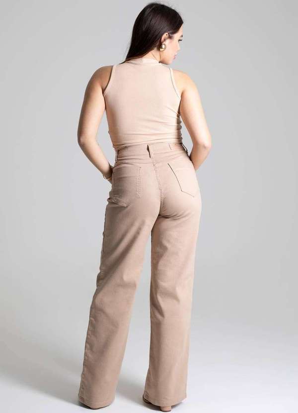 Sawary - Calça Sarja Sawary Wide Leg - 277558 Bege 5