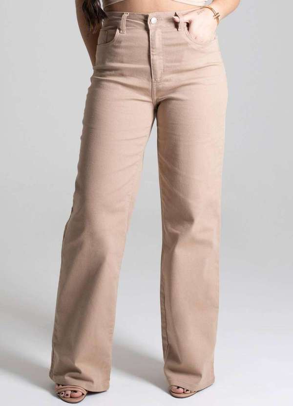 Sawary - Calça Sarja Sawary Wide Leg - 277558 Bege 6