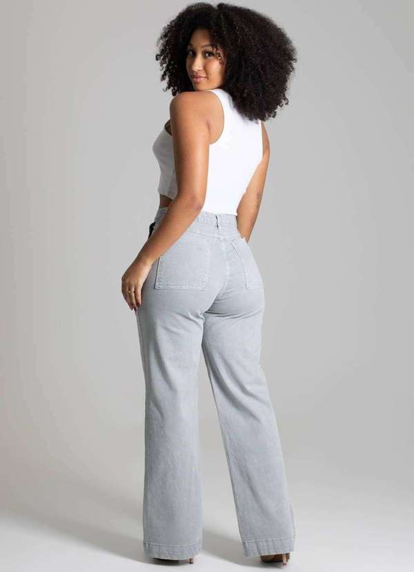 Sawary - Calça Sarja Sawary Wide Leg Cinza 5