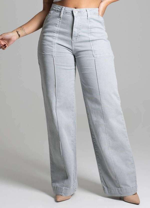 Sawary - Calça Sarja Sawary Wide Leg Cinza 6