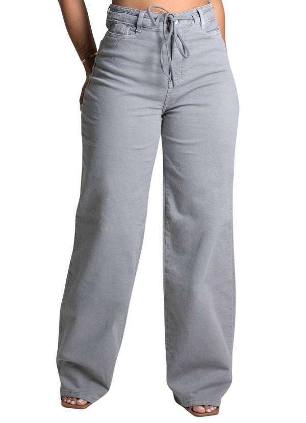 Sawary - Calça Sarja Sawary Wide Leg Cinza