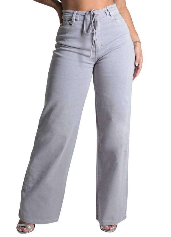 Sawary - Calça Sarja Sawary Wide Leg Cinza