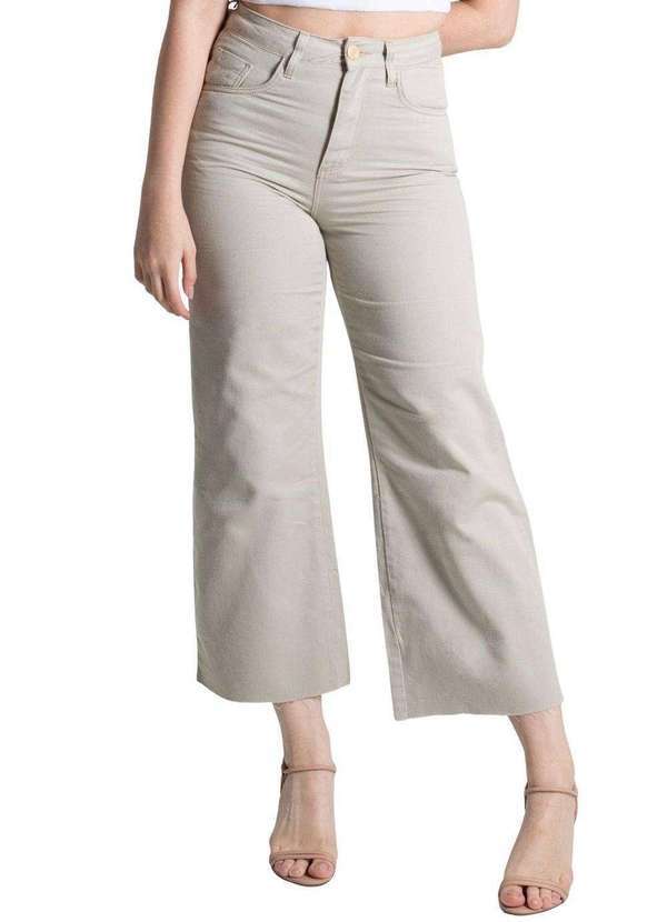 Sawary - Calça Sarja Sawary Wide Leg Cropped - 276475 Bege