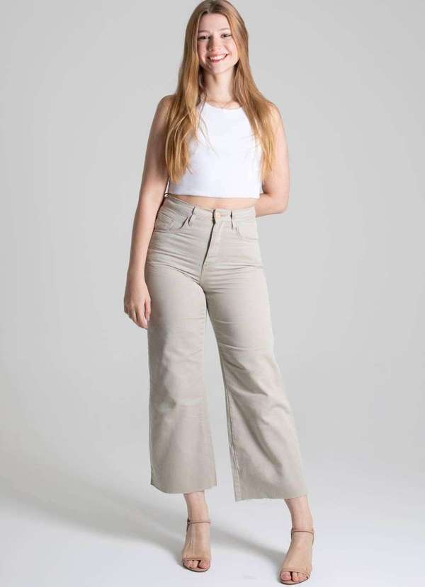 Sawary - Calça Sarja Sawary Wide Leg Cropped - 276475 Bege 2