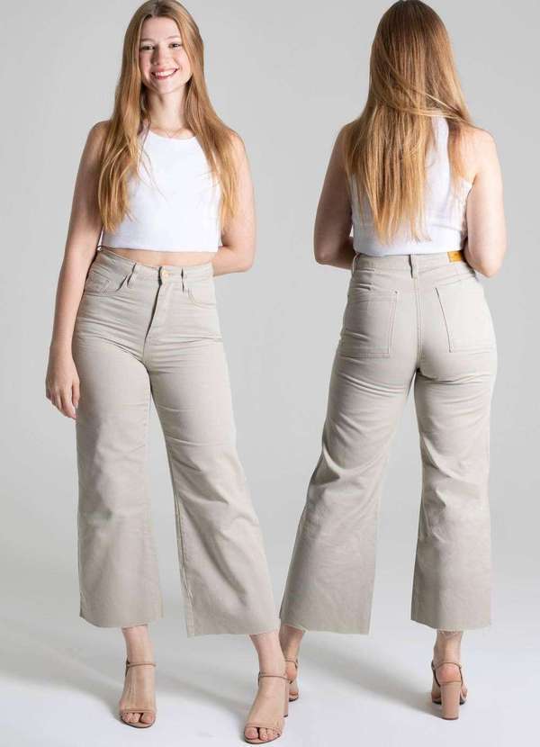 Sawary - Calça Sarja Sawary Wide Leg Cropped - 276475 Bege 6