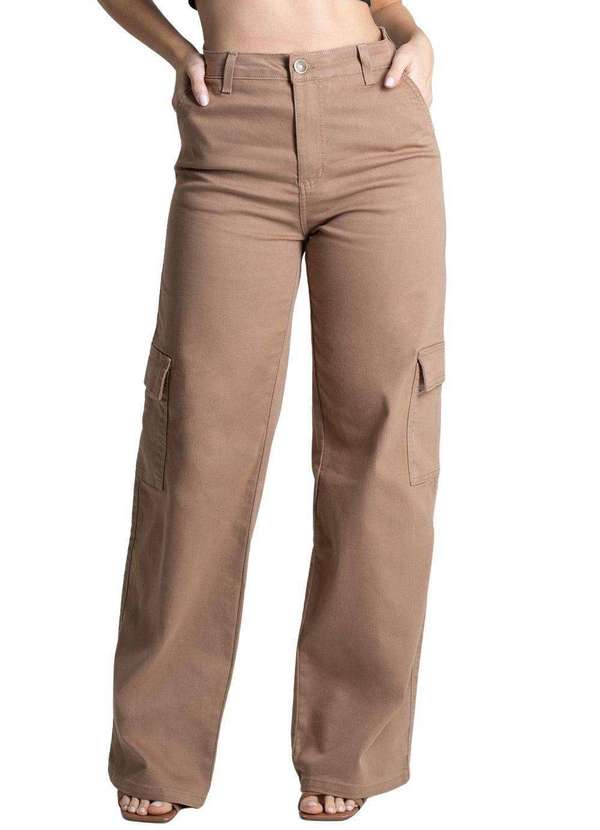 Sawary - Calça Sarja Sawary Wide Leg Marrom