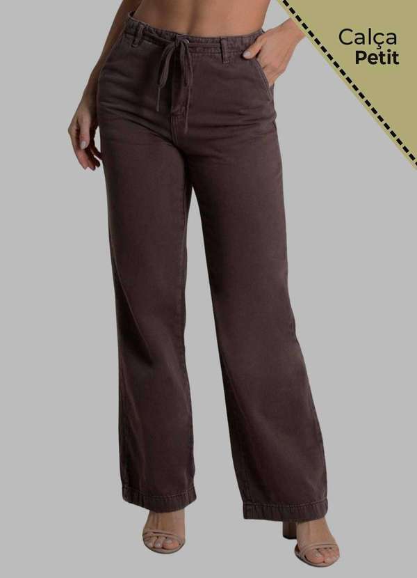 Sawary - Calça Sarja Sawary Wide Leg Petit - 280342 Marrom