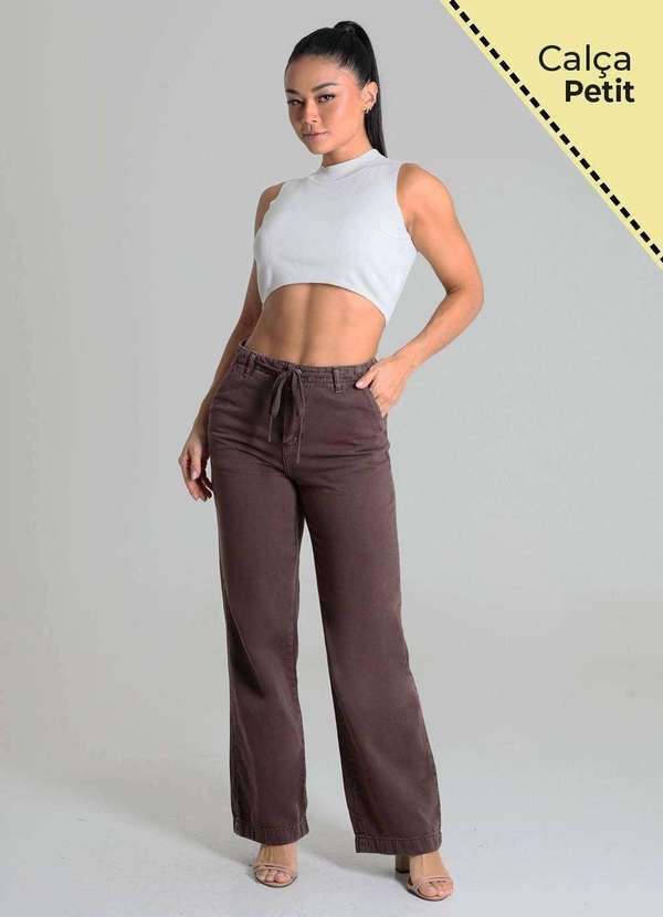 Sawary - Calça Sarja Sawary Wide Leg Petit - 280342 Marrom 2