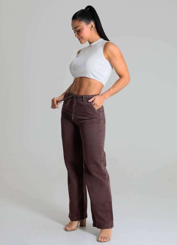 Sawary - Calça Sarja Sawary Wide Leg Petit - 280342 Marrom 3