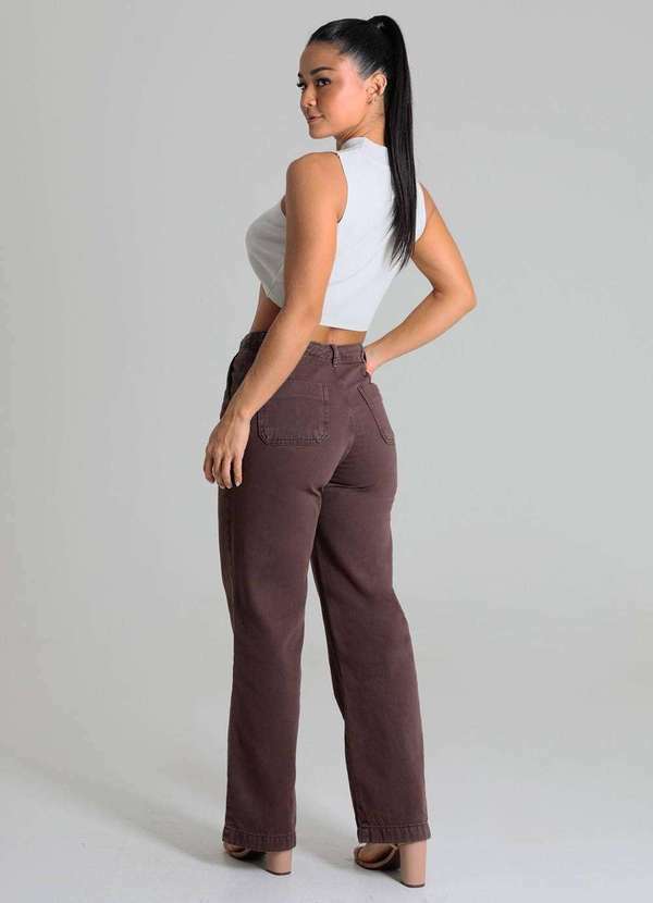 Sawary - Calça Sarja Sawary Wide Leg Petit - 280342 Marrom 4