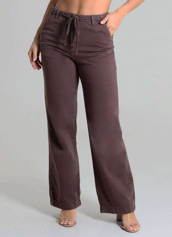 Sawary - Calça Sarja Sawary Wide Leg Petit - 280342 Marrom 5