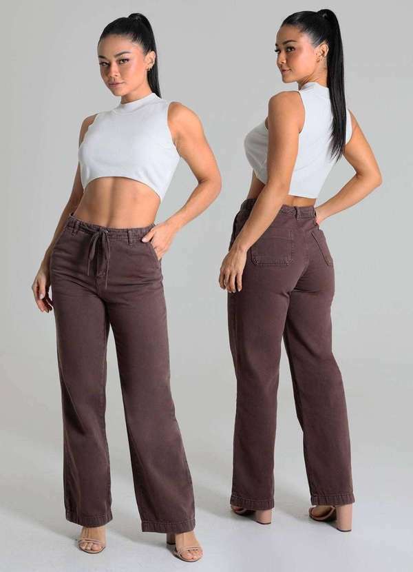 Sawary - Calça Sarja Sawary Wide Leg Petit - 280342 Marrom 6