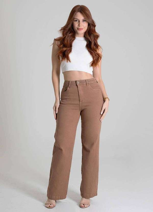 Sawary - Calça Sarja Sawary Wide Leg Petit - 280448 Marrom 2