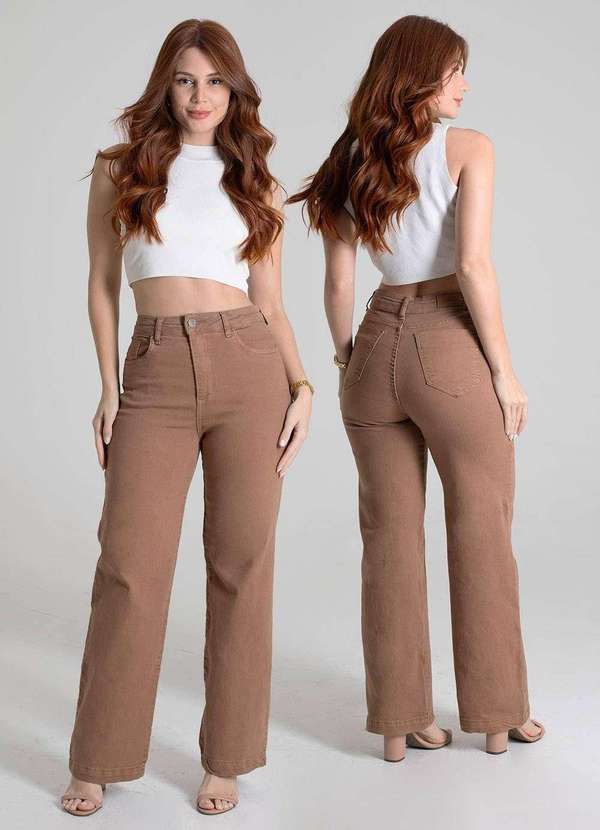 Sawary - Calça Sarja Sawary Wide Leg Petit - 280448 Marrom 6