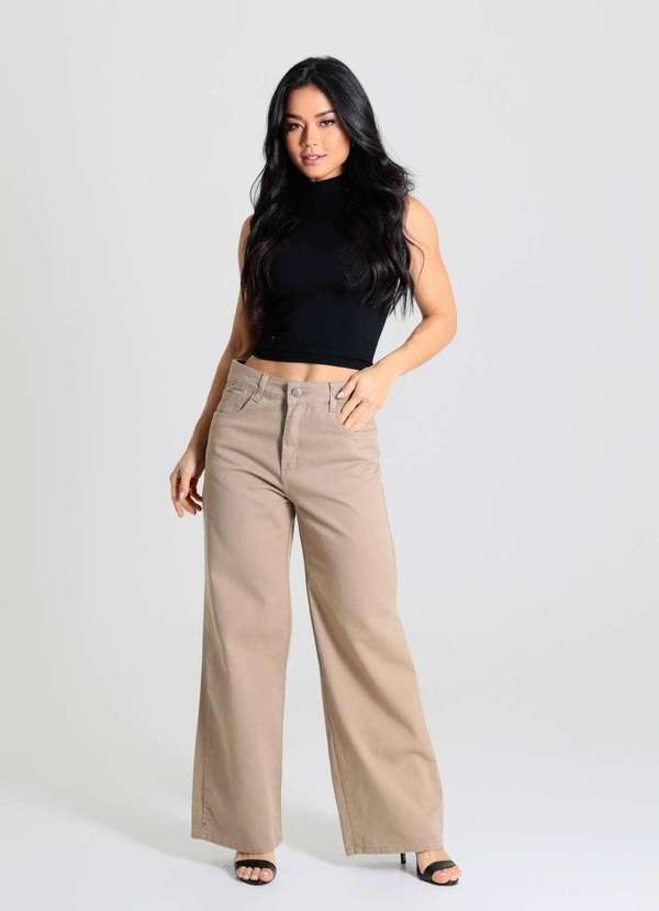Sawary - Calça Sarja Sawary Wide Leg Petit - 280464 Bege 2