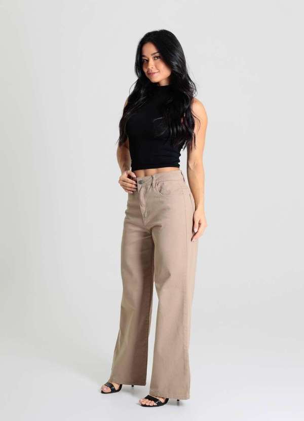Sawary - Calça Sarja Sawary Wide Leg Petit - 280464 Bege 3
