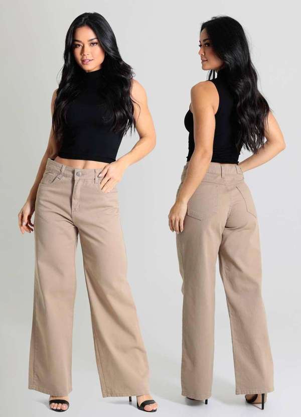 Sawary - Calça Sarja Sawary Wide Leg Petit - 280464 Bege 6