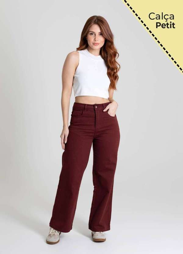 Sawary - Calça Sarja Sawary Wide Leg Petit - 280528 Vermelho 2