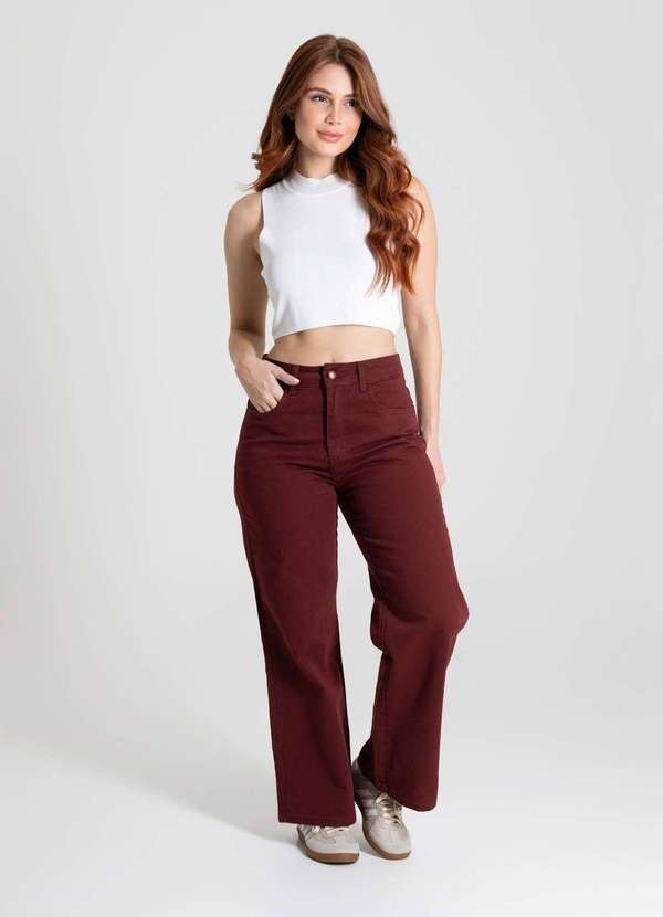 Sawary - Calça Sarja Sawary Wide Leg Petit - 280528 Vermelho 3