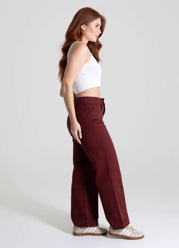 Sawary - Calça Sarja Sawary Wide Leg Petit - 280528 Vermelho 4