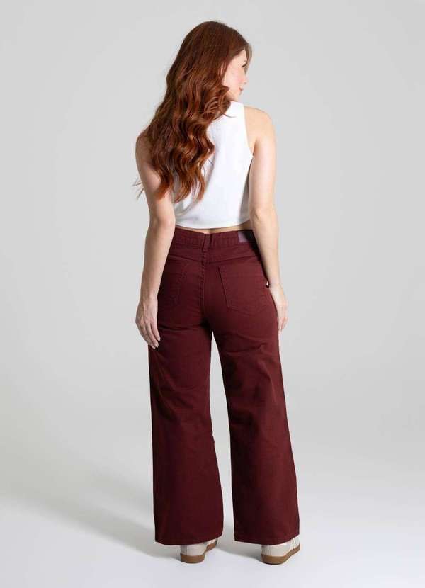 Sawary - Calça Sarja Sawary Wide Leg Petit - 280528 Vermelho 5