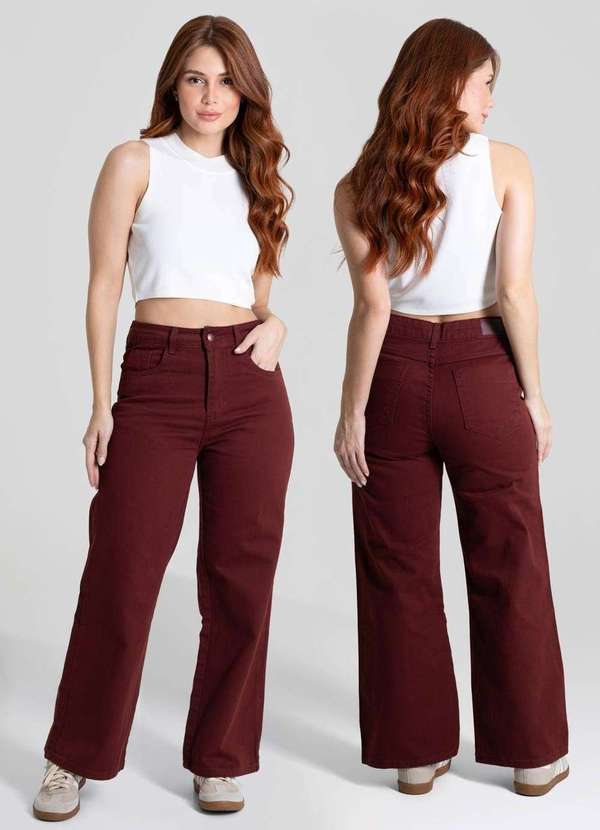 Sawary - Calça Sarja Sawary Wide Leg Petit - 280528 Vermelho 7