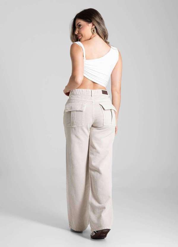 Sawary - Calça Sarja Sawary Wide Leg Petit - 281366 Bege 4