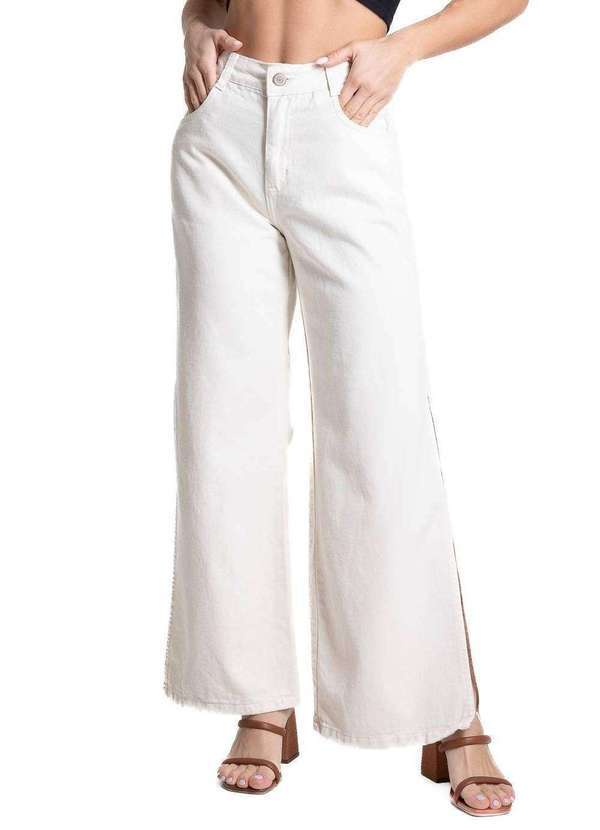 Sawary - Calça Sarja Sawary Wide Leg Petit - 281797 Bege