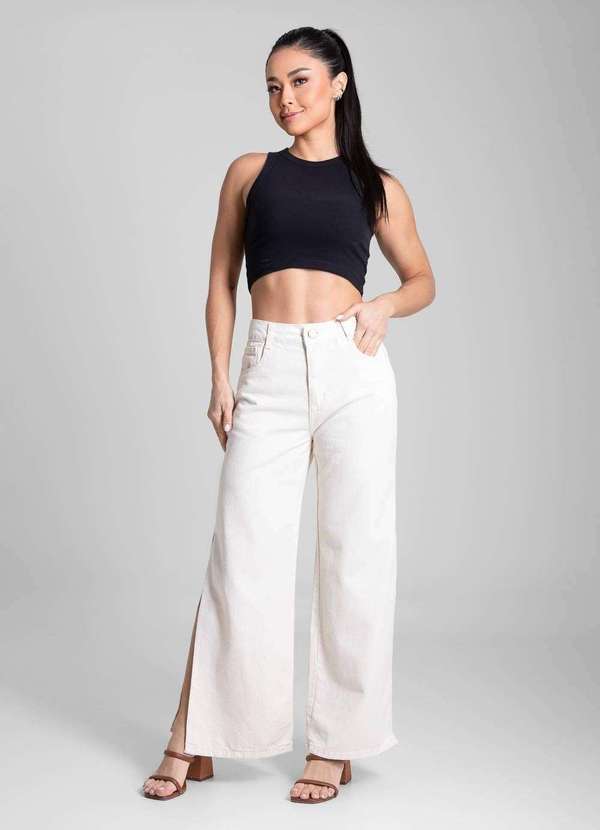 Sawary - Calça Sarja Sawary Wide Leg Petit - 281797 Bege 2