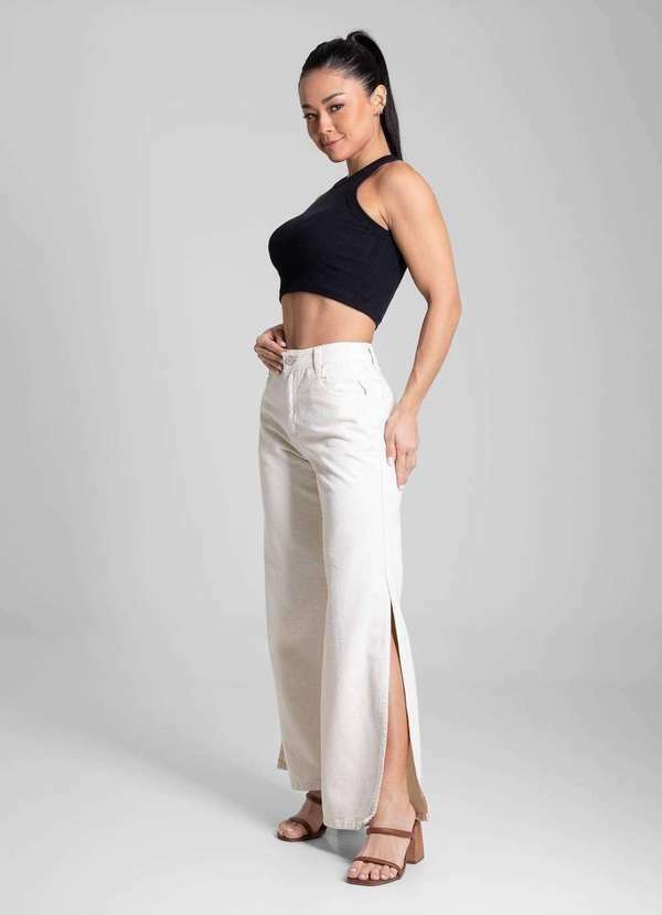 Sawary - Calça Sarja Sawary Wide Leg Petit - 281797 Bege 3