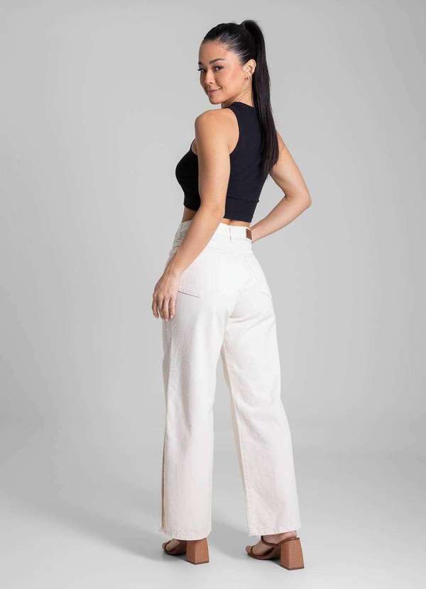 Sawary - Calça Sarja Sawary Wide Leg Petit - 281797 Bege 4