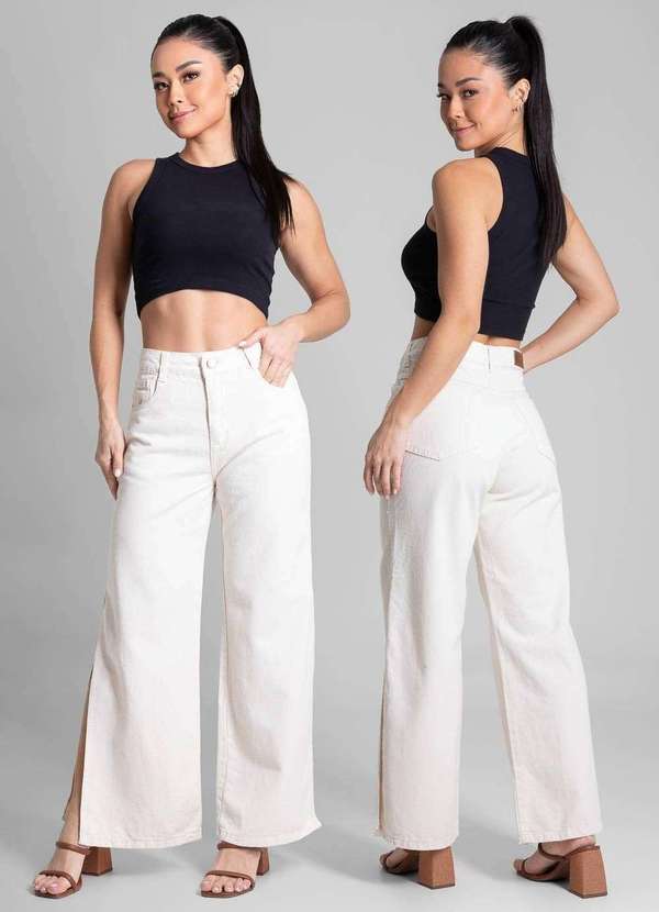 Sawary - Calça Sarja Sawary Wide Leg Petit - 281797 Bege 6