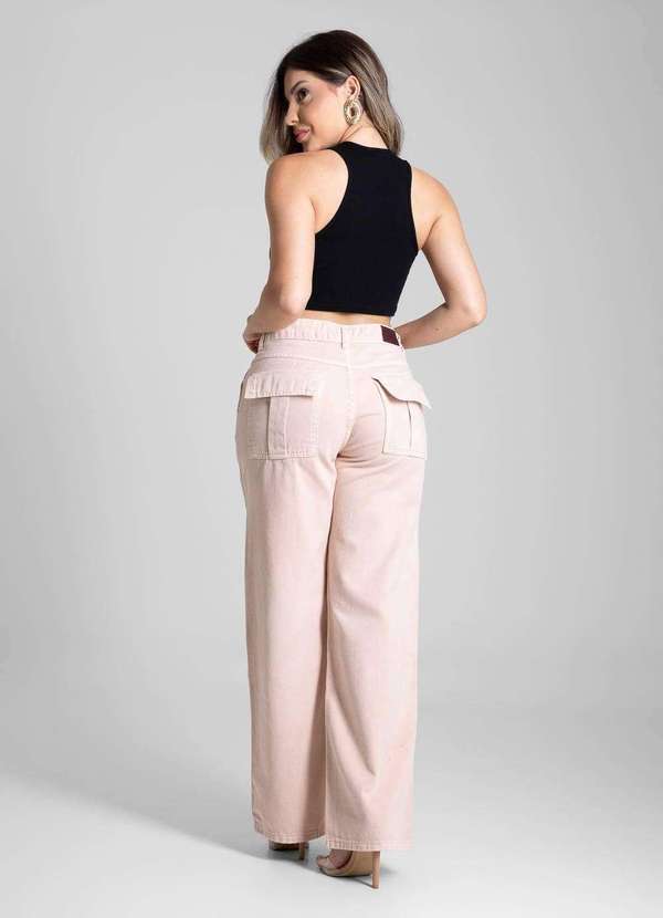 Sawary - Calça Sarja Sawary Wide Leg Petit - 282210 Rosa 4