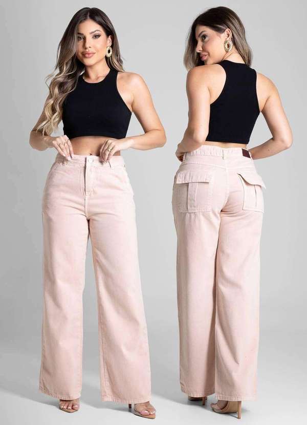 Sawary - Calça Sarja Sawary Wide Leg Petit - 282210 Rosa 6
