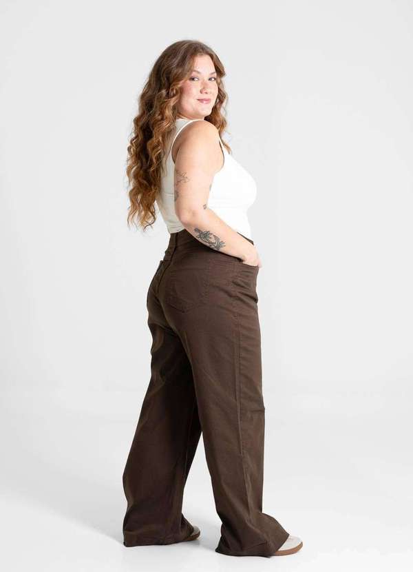 Sawary - Calça Sarja Sawary Wide Leg Plus Size - 280902 Marrom 3