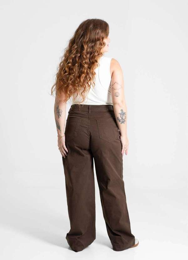 Sawary - Calça Sarja Sawary Wide Leg Plus Size - 280902 Marrom 4