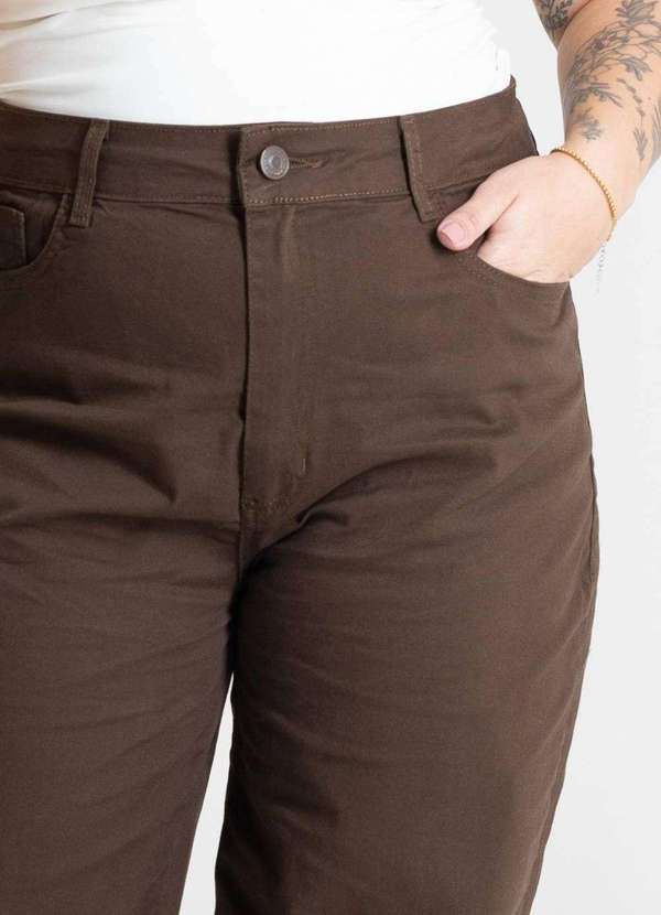 Sawary - Calça Sarja Sawary Wide Leg Plus Size - 280902 Marrom 5