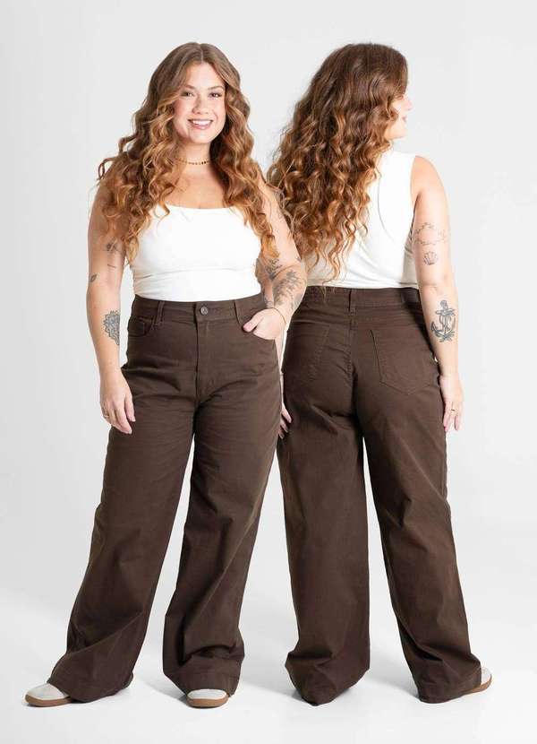 Sawary - Calça Sarja Sawary Wide Leg Plus Size - 280902 Marrom 6