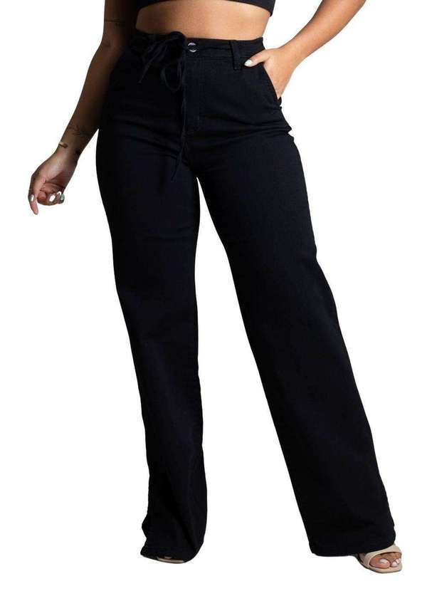 Sawary - Calça Sarja Sawary Wide Leg - 277644 Preto