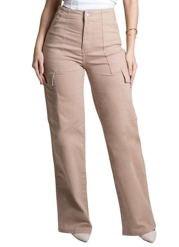 Sawary - Calça Sarja Sawary Wide Leg Bege