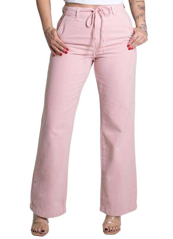 Sawary - Calça Sarja Sawary Wide Leg Rosa