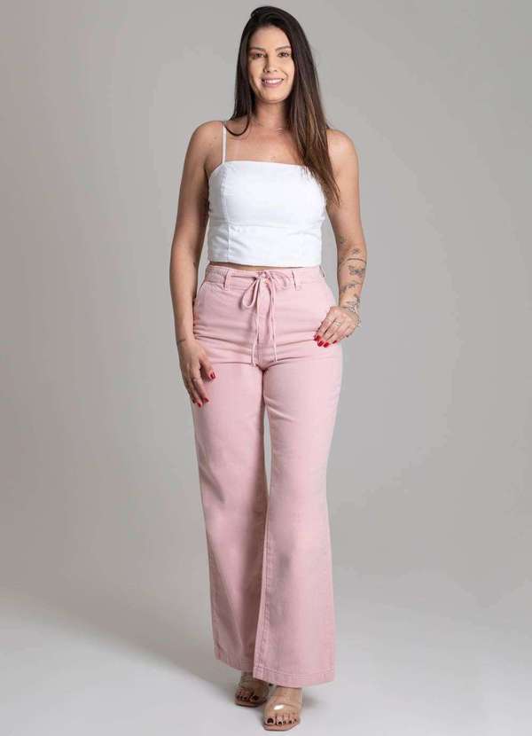 Sawary - Calça Sarja Sawary Wide Leg Rosa 2