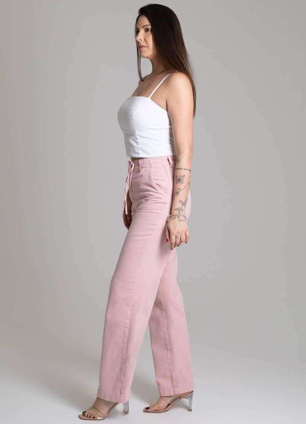 Sawary - Calça Sarja Sawary Wide Leg Rosa 4