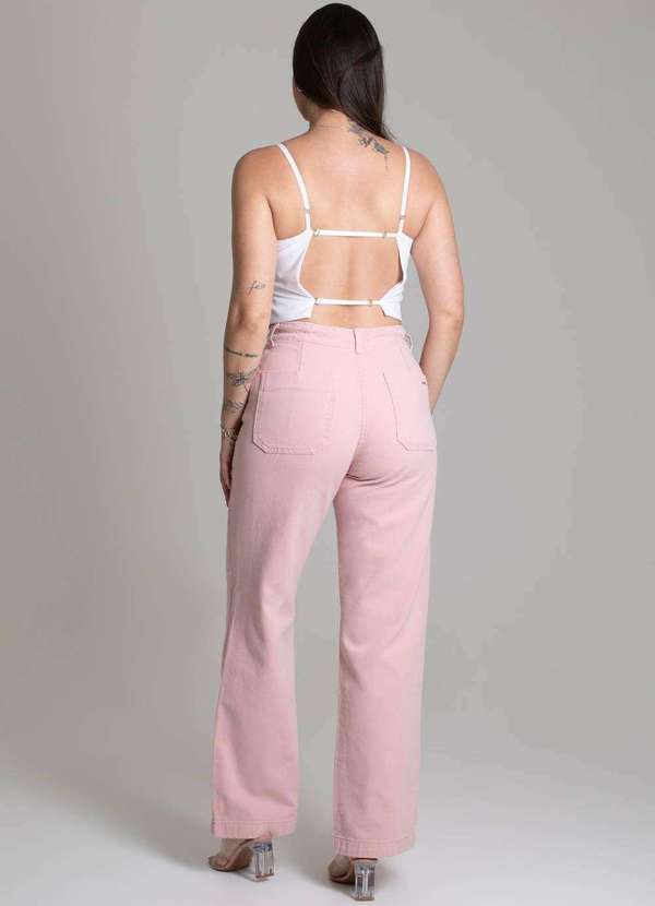 Sawary - Calça Sarja Sawary Wide Leg Rosa 5