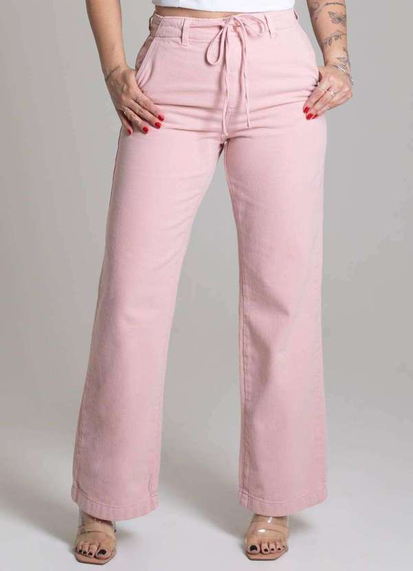 Sawary - Calça Sarja Sawary Wide Leg Rosa 6