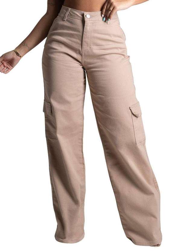 Sawary - Calça Sarja Sawary Wide Leg - 277775 Bege